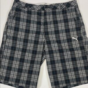 Puma Plaid Golf Shorts Black Blue White Mens Size 32